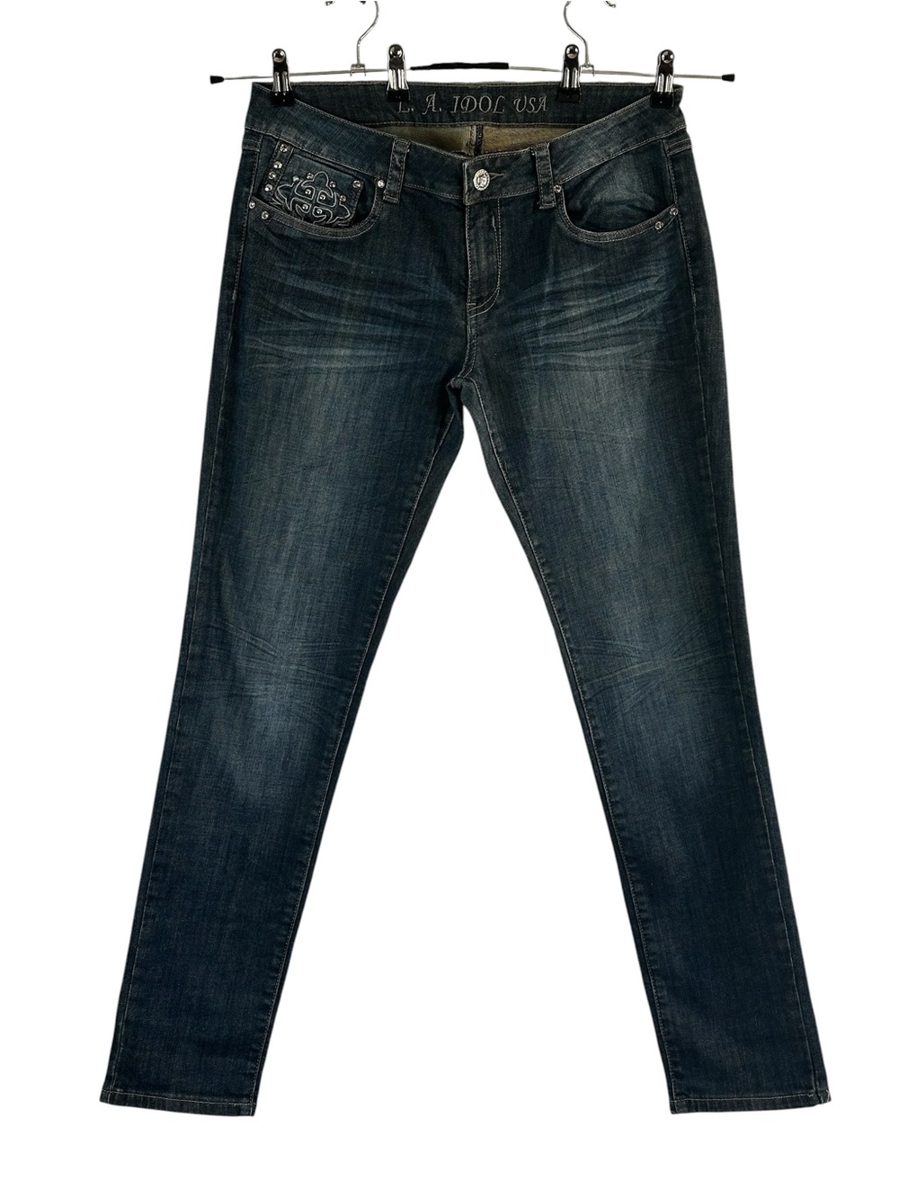 L.A. Idol USA Embellished Bootcut Jeans Size 13 Y2K Dark Wash Studded Cross Pokt